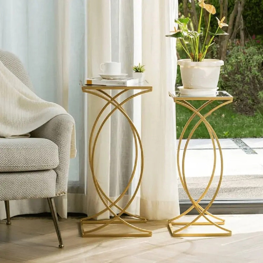 طقم ترابيزات جانبية معدن بسطح زجاجي، قطعتين