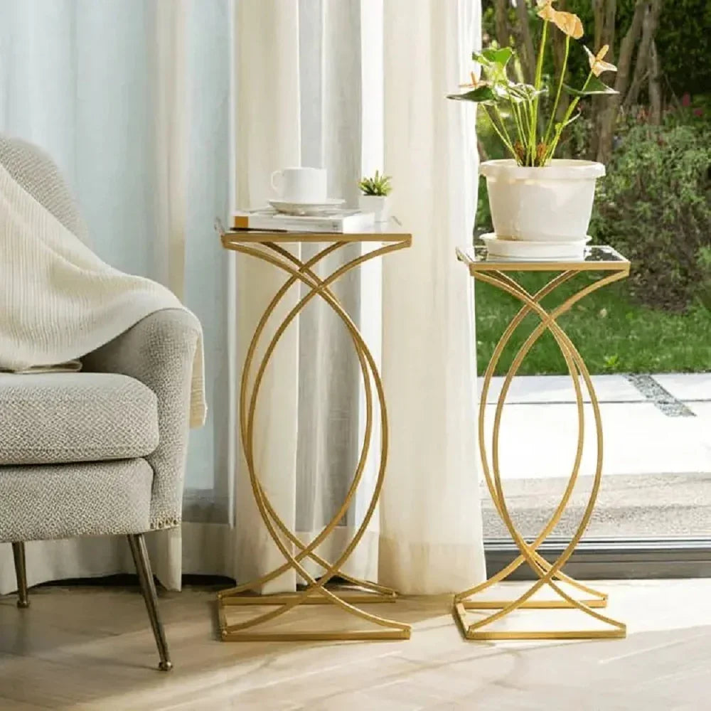 طقم ترابيزات جانبية معدن بسطح زجاجي، قطعتين