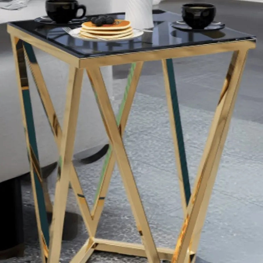 ترابيزة جانبية ستيل بسطح زجاج، 40*40*60 سم