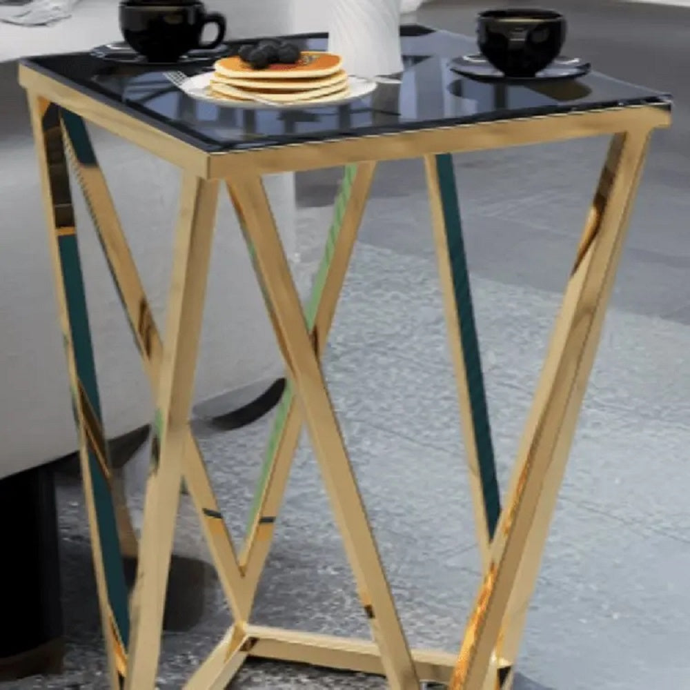 ترابيزة جانبية ستيل بسطح زجاج، 40*40*60 سم