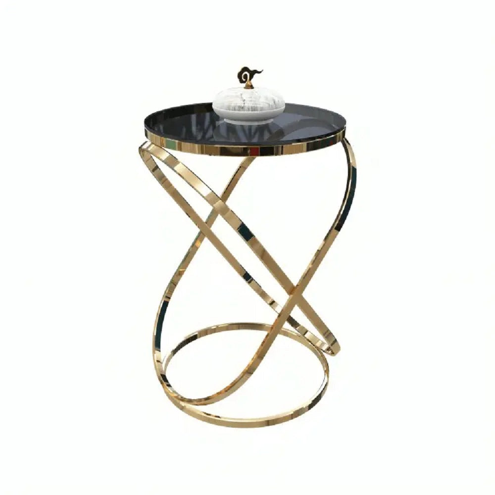 ترابيزة جانبية ستيل بسطح زجاج، 40*40*60 سم