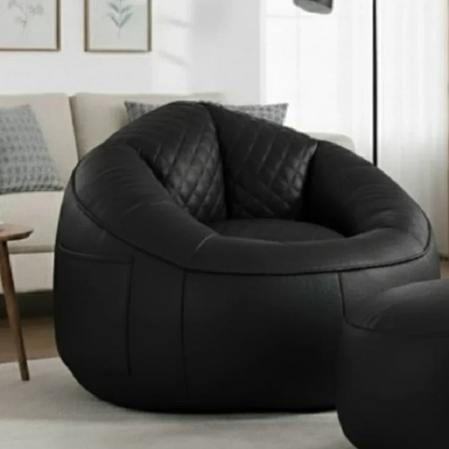 طقم بين باج مع بف جلد، قطعتين - أسود