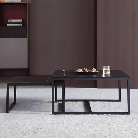 طقم ترابيزات قهوة متداخلة ستيل بسطح خشب، قطعتين