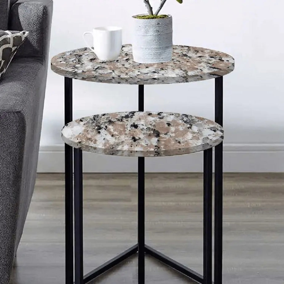 طقم ترابيزات جانبية مزدوجة معدن بسطح جرانيت، قطعتين