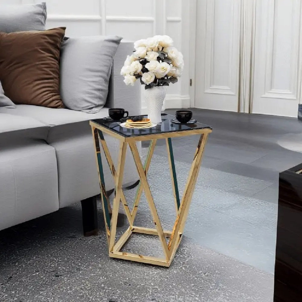 ترابيزة جانبية ستيل بسطح زجاج، 40*40*60 سم