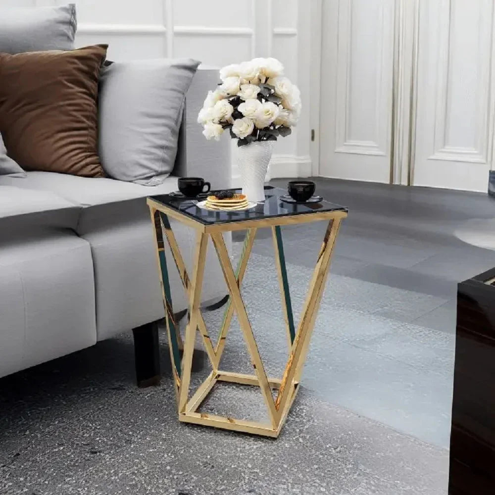 ترابيزة جانبية ستيل بسطح زجاج، 40*40*60 سم