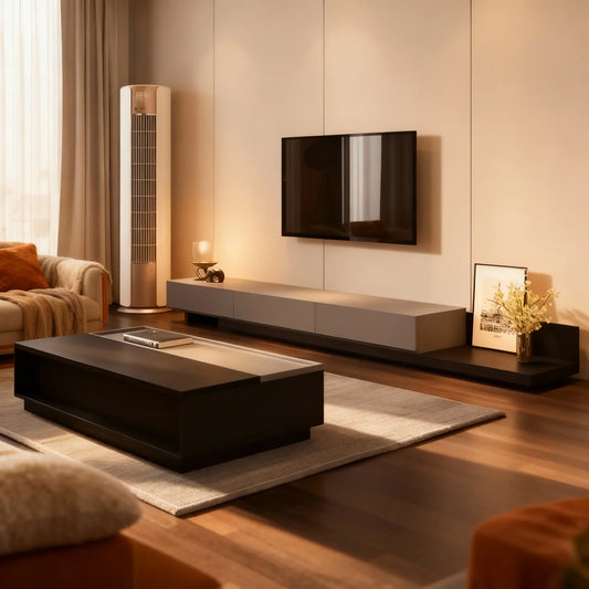 طقم ترابيزة تليفزيون مع ترابيزة قهوة، خشب ام دي اف - قطعتين