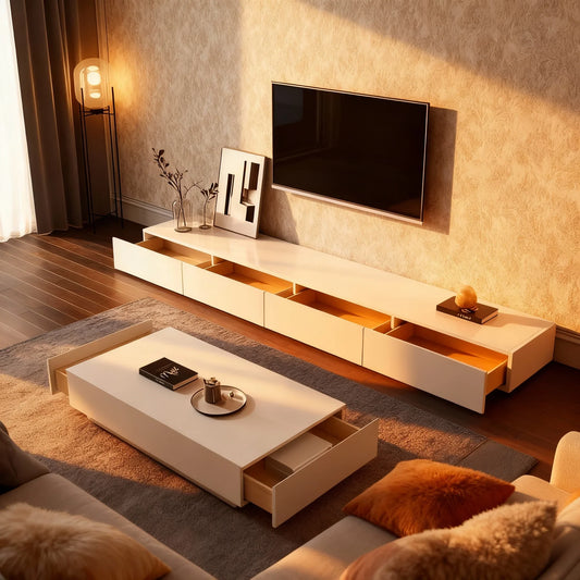 طقم ترابيزة تليفزيون مع ترابيزة قهوة، خشب ام دي اف - قطعتين