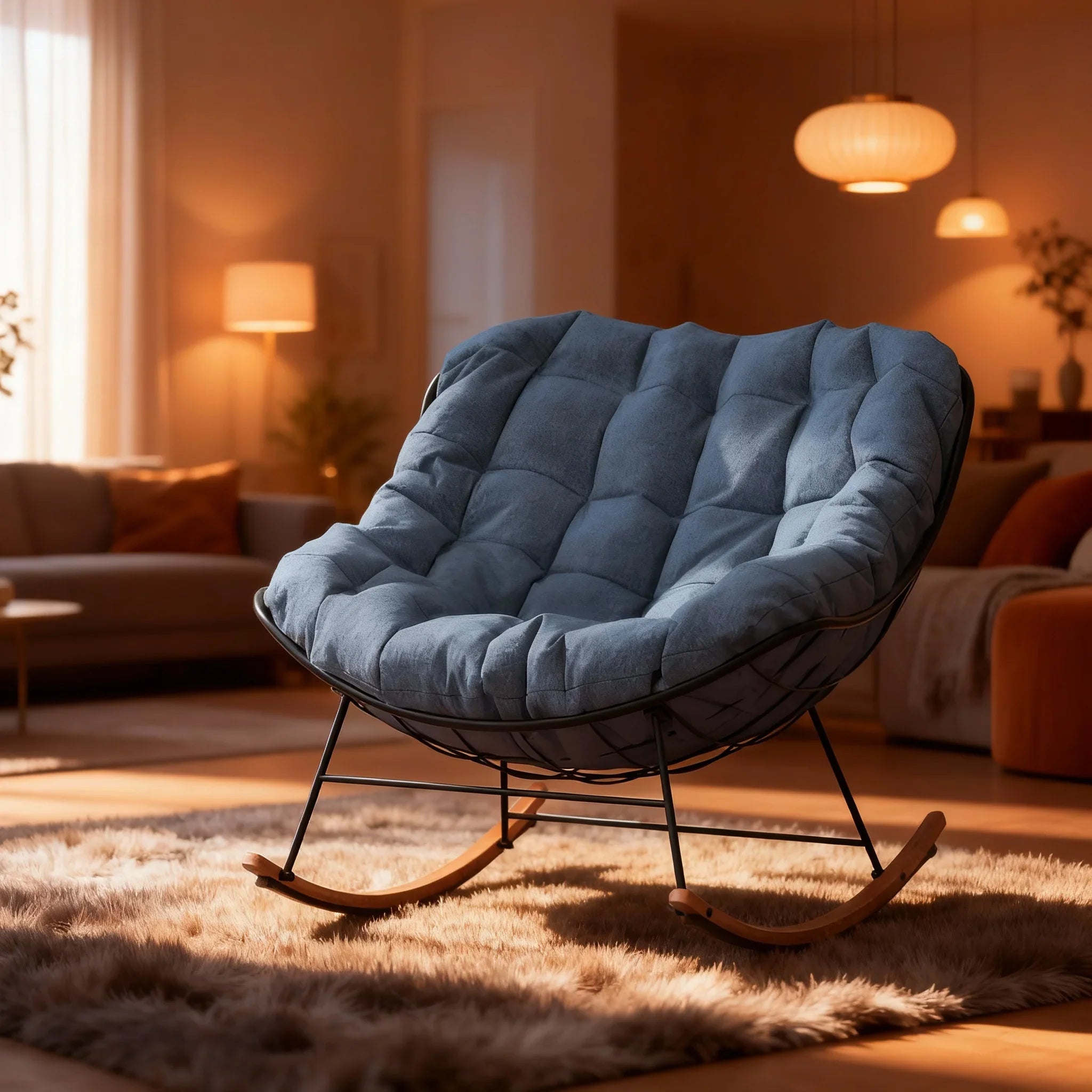 كرسي هزاز خارجي ستيل وراتان، 70*60*75 سم