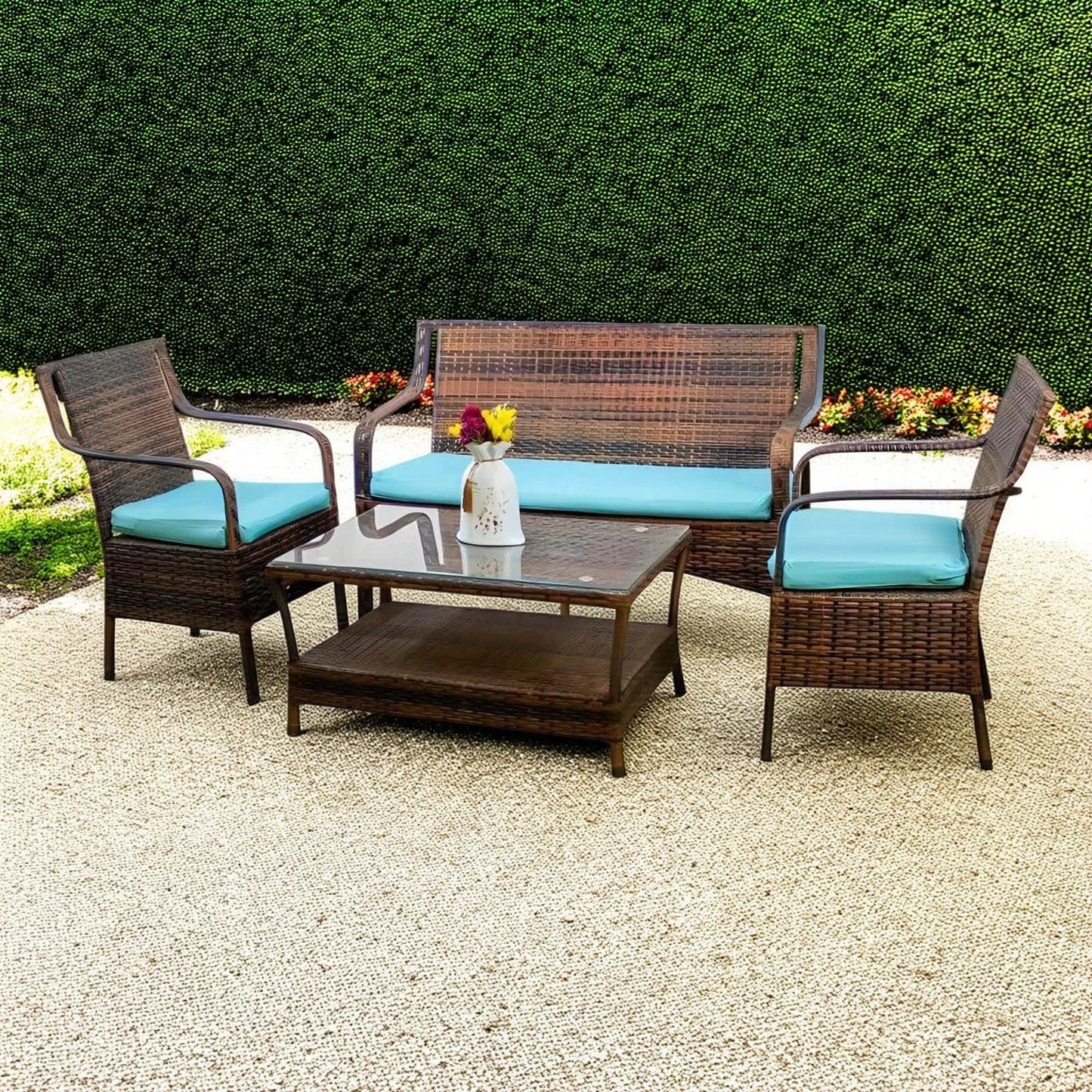 طقم للحدائق معدن و راتان، 4 قطع