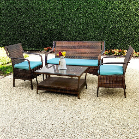 طقم للحدائق معدن و راتان، 4 قطع