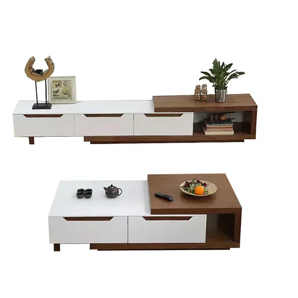 طقم ترابيزة تليفزيون مع ترابيزة قهوة، خشب ام دي اف - قطعتين