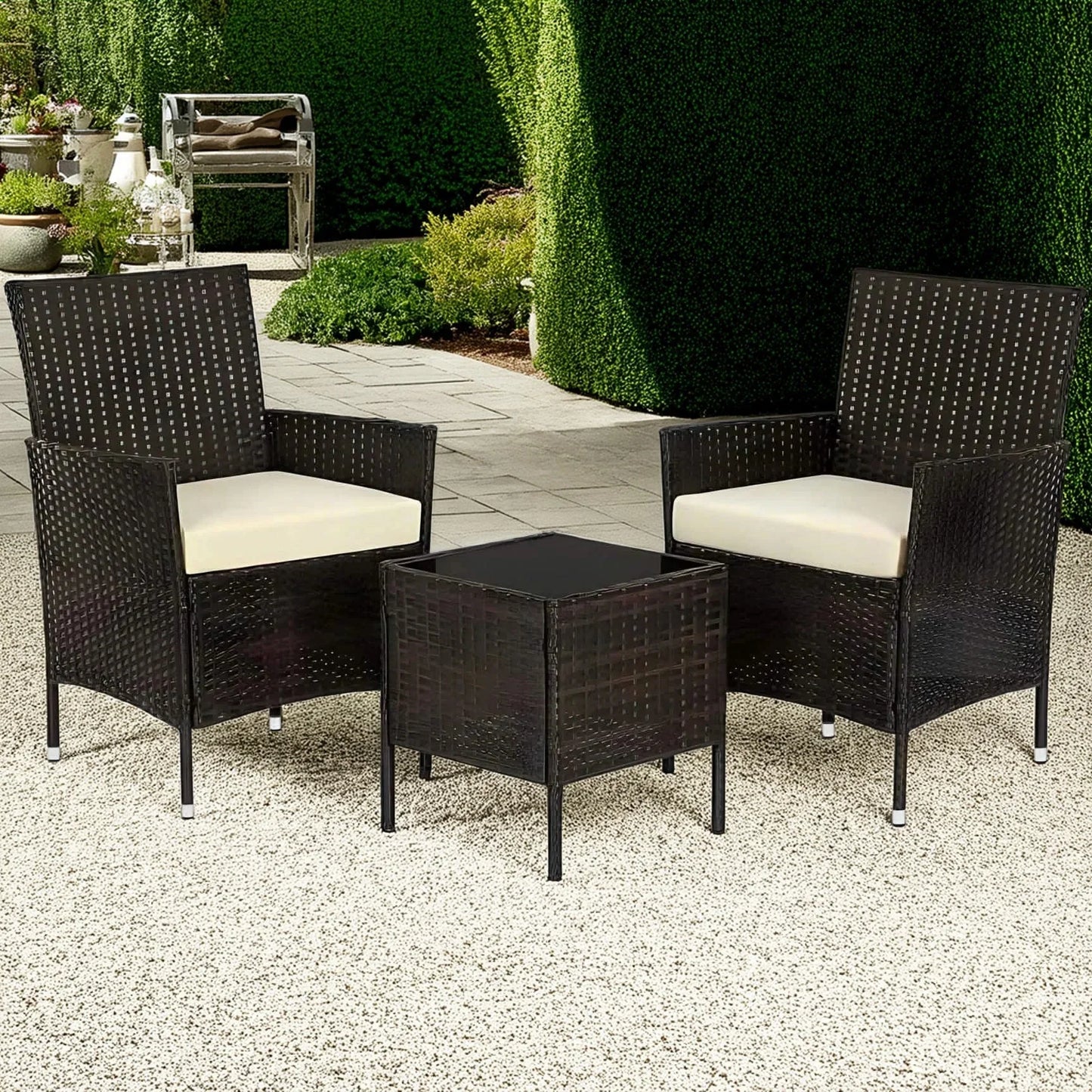 طقم للحدائق معدن و راتان، 3 قطع