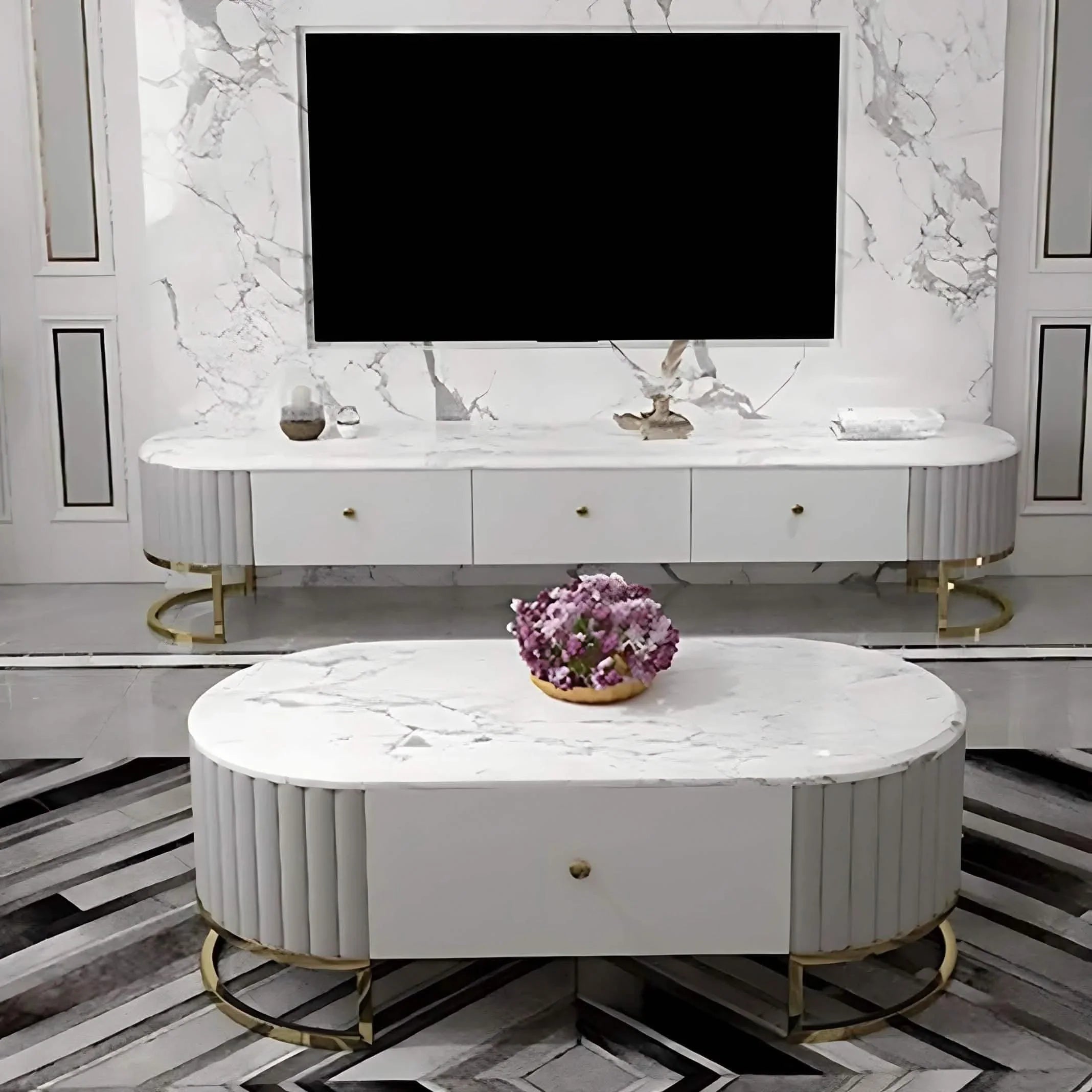 طقم ترابيزة تليفزيون مع ترابيزة قهوة، خشب ام دي اف - قطعتين