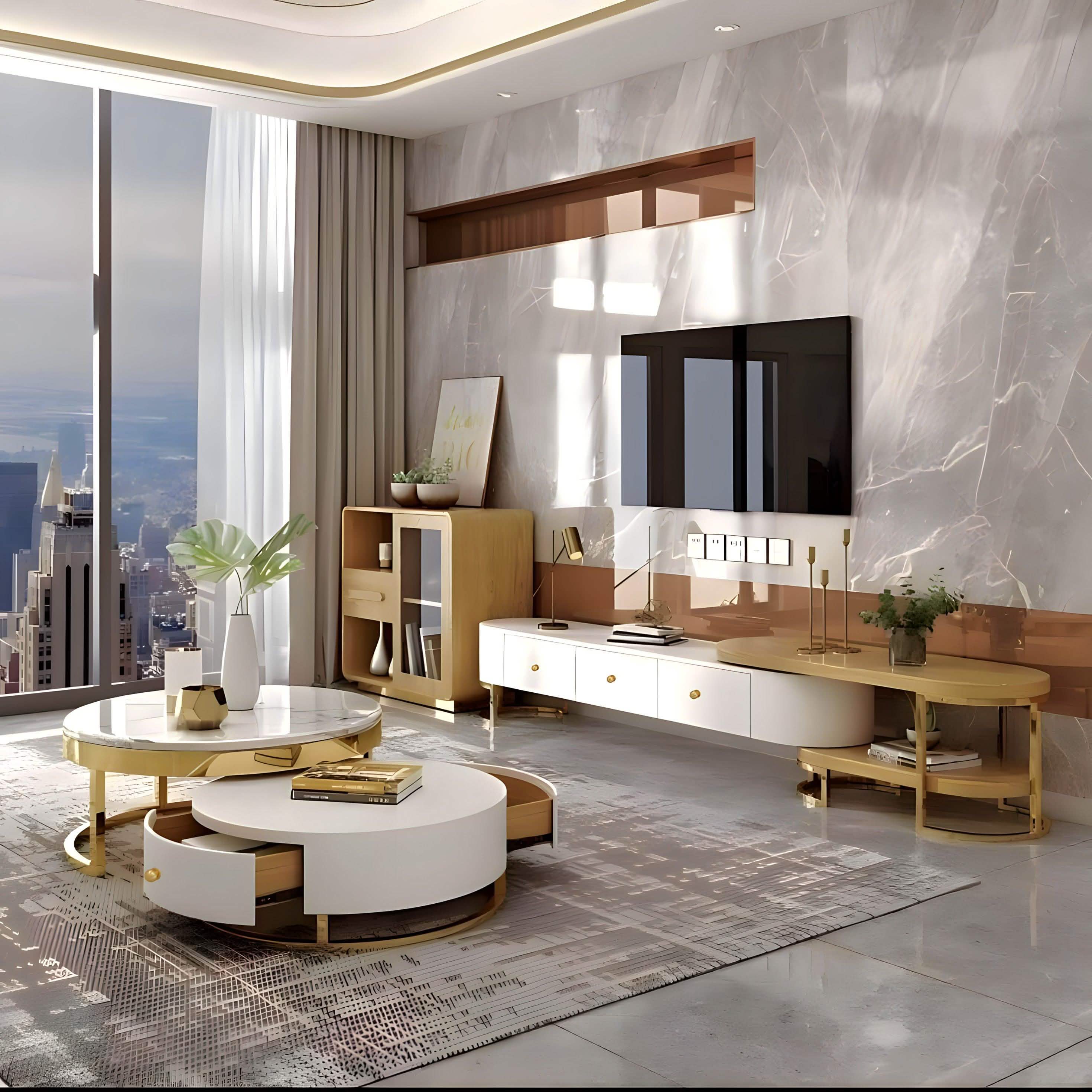 طقم ترابيزات تليفزيون وقهوة، خشب ام دي اف - 4 قطع