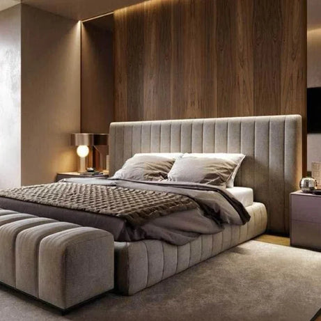 سرير كينج مع بانكيت خشب كونتر وموسكي، 160*225*120 سم