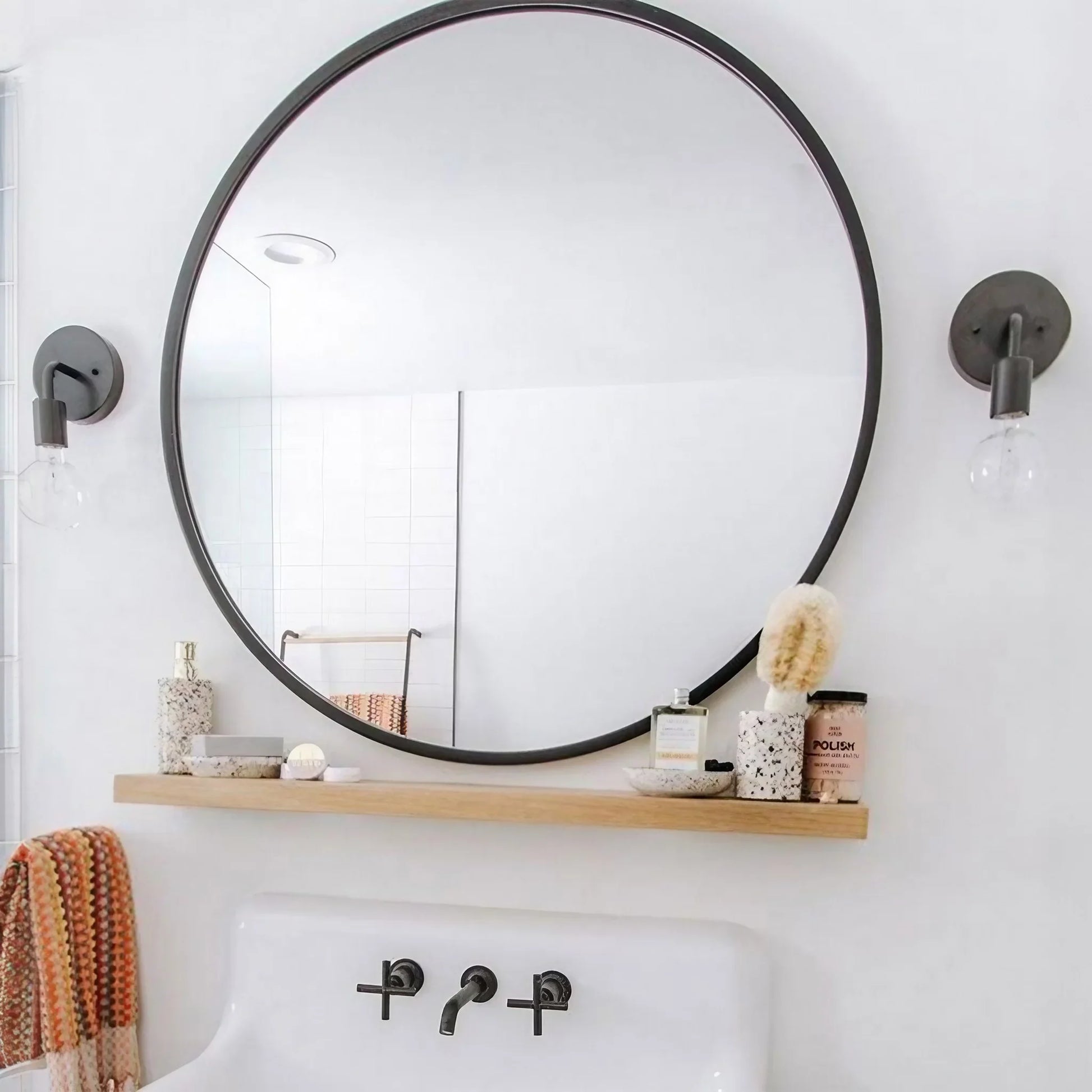 مرايا حائط بإطار خشب، 55*55 سم