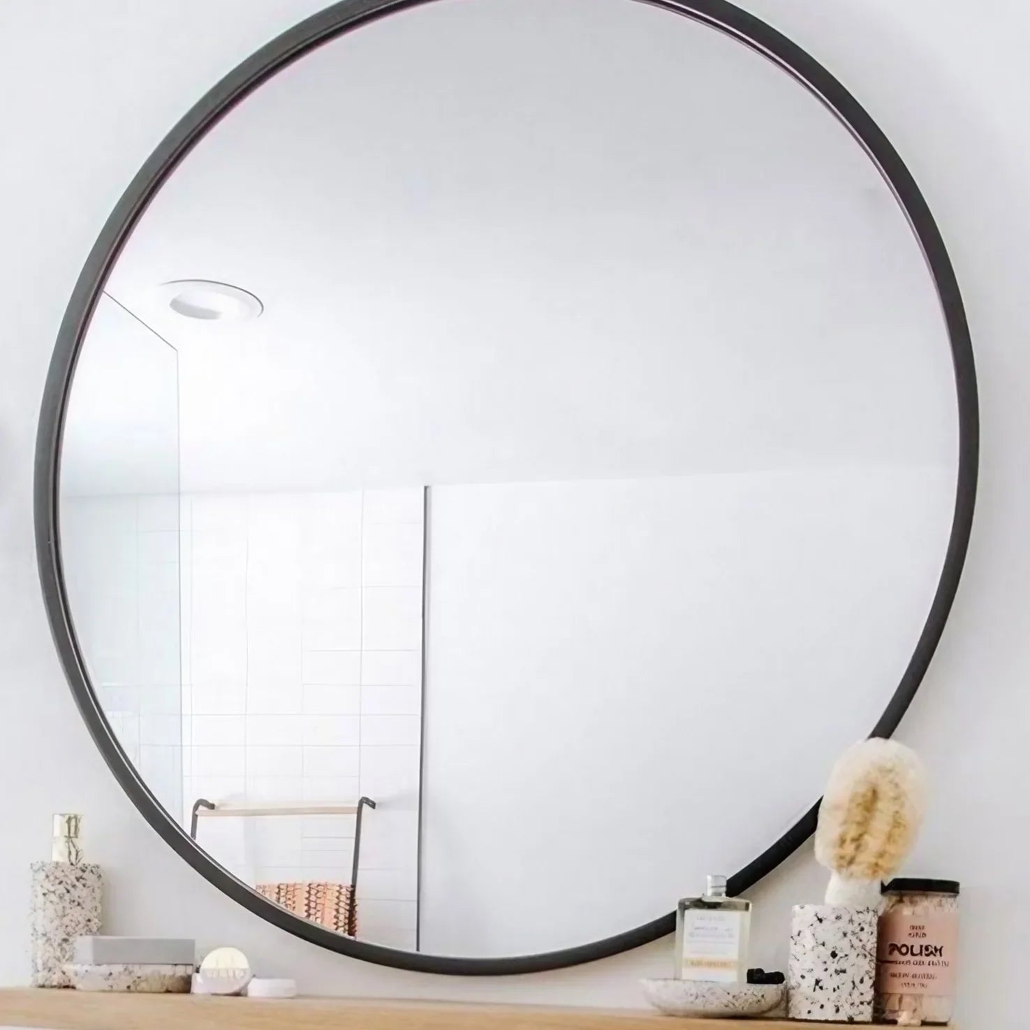 مرايا حائط بإطار خشب، 60*60 سم