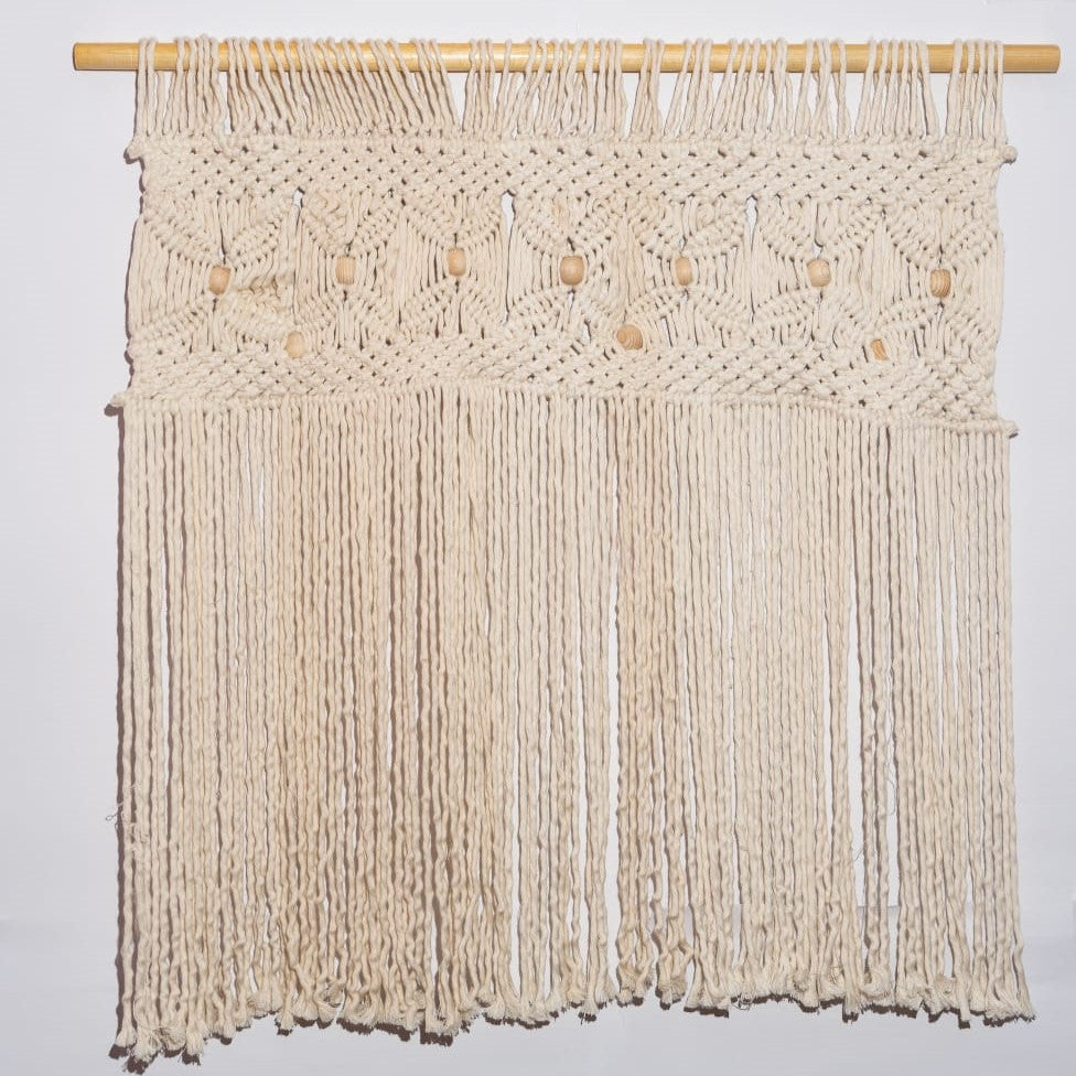 ستارة مكرمية قطن وخشب معالج، 85×85 سم - صورة 2