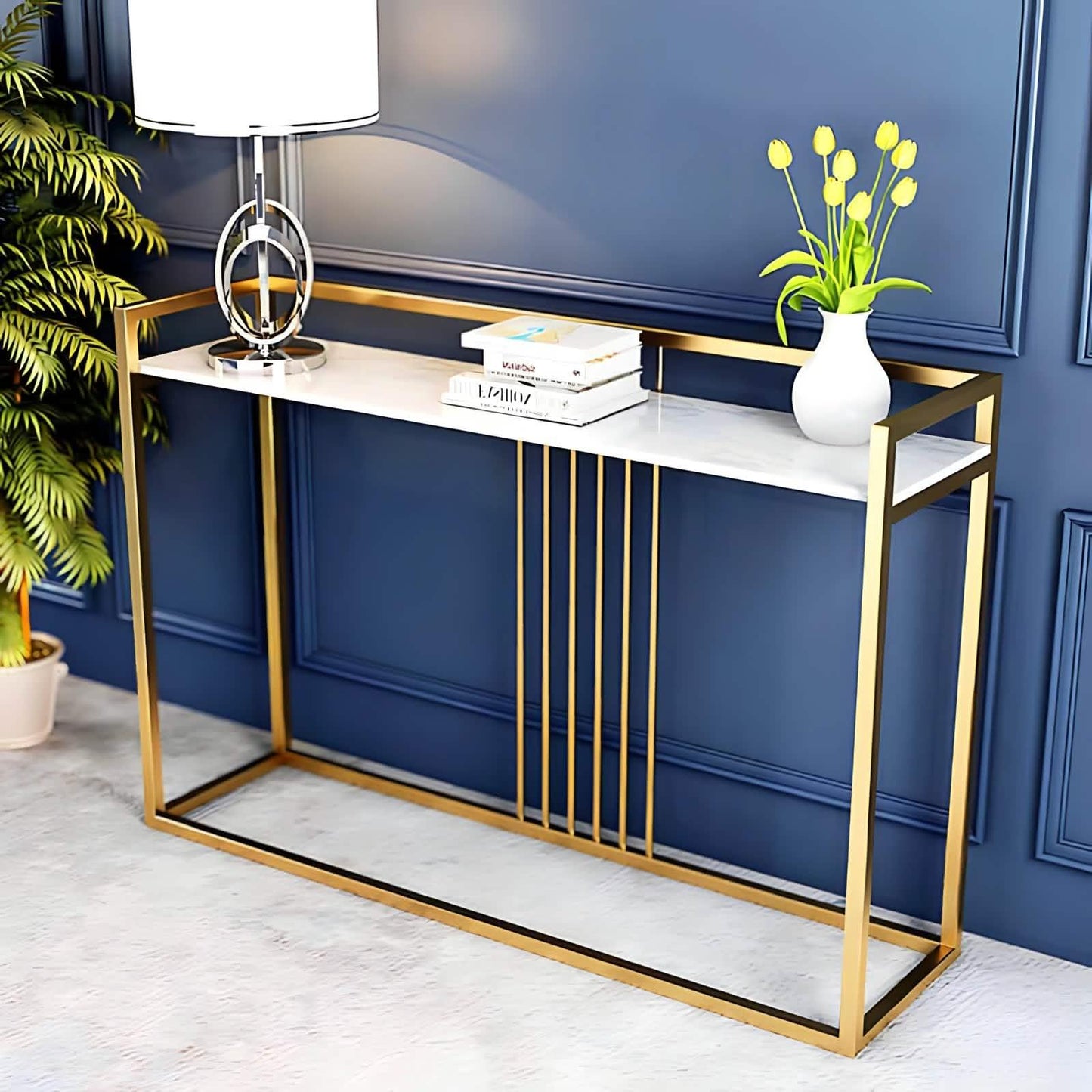 كونسول ستيل بسطح رخام، 120*30*100 سم