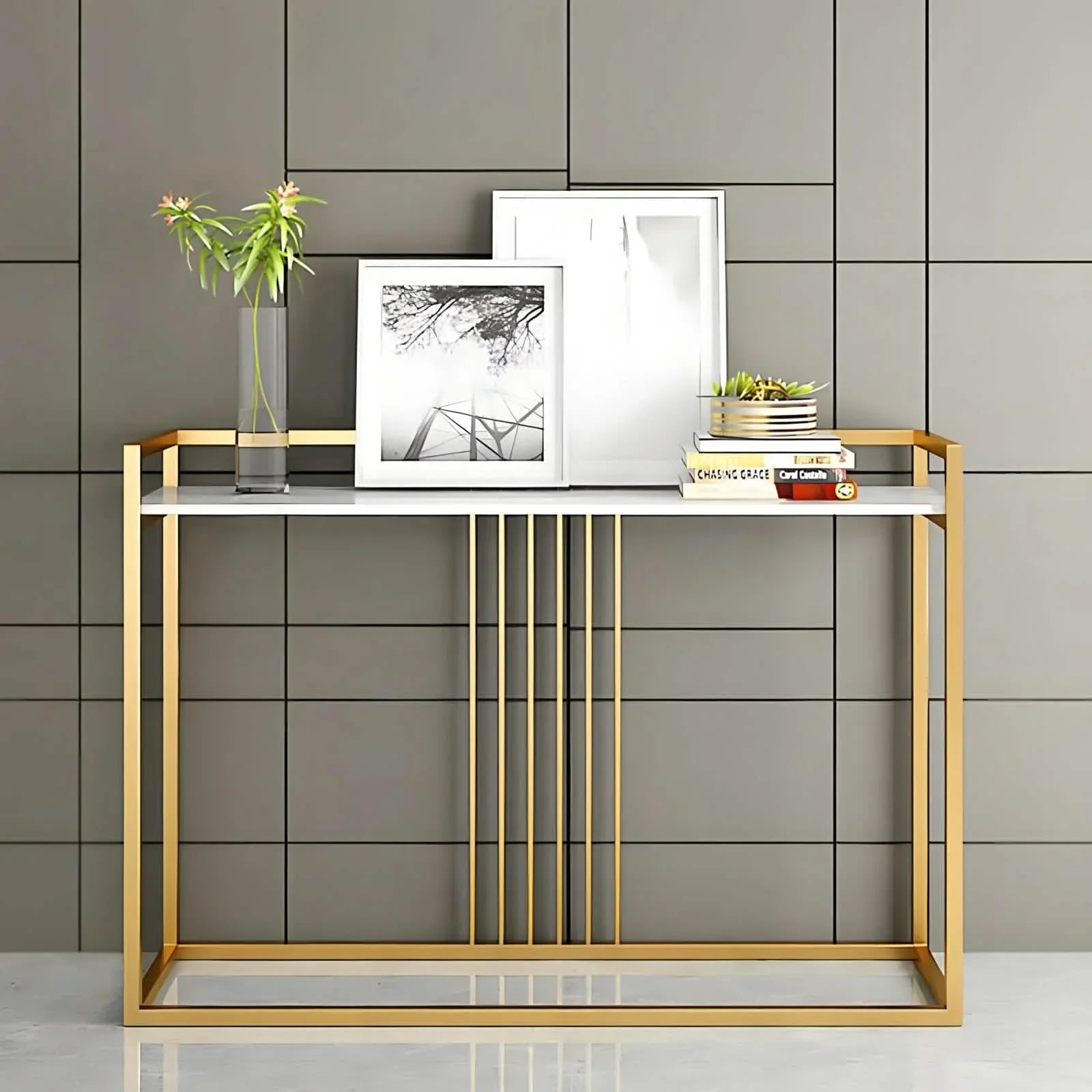 كونسول ستيل بسطح رخام، 120*30*100 سم