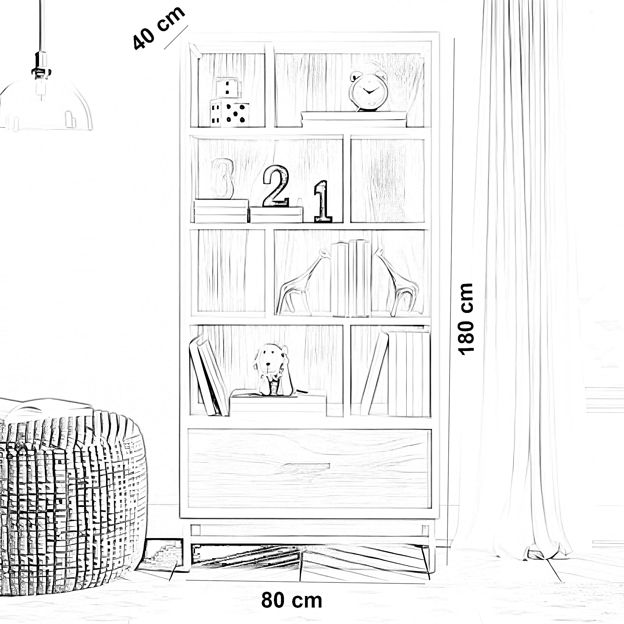 وحدة تخزين خشب ام دي اف، 80*40*180 سم