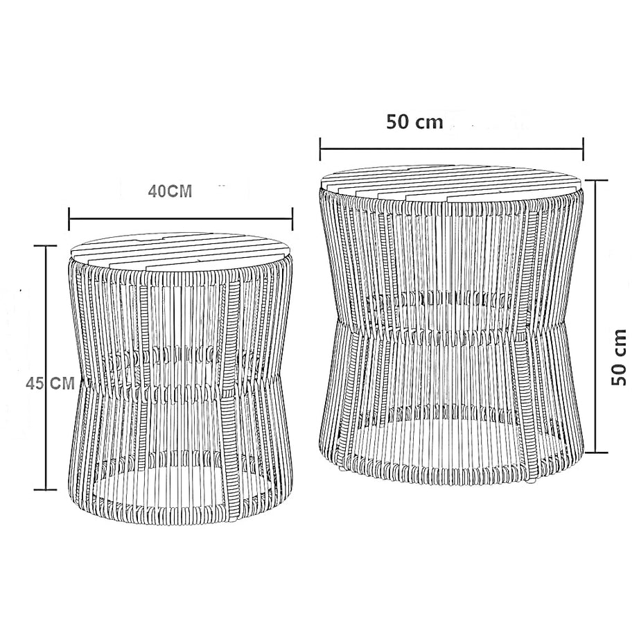 طقم ترابيزات خارجية ستيل وام دي اف، قطعتين