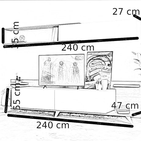 ترابيزة تليفزيون بأرفف علوية خشب ام دي اف، قطعتين