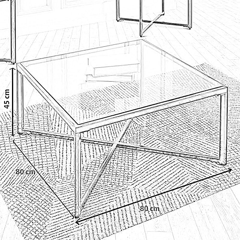 ترابيزة قهوة ستيل بسطح زجاج، 80*80*45 سم