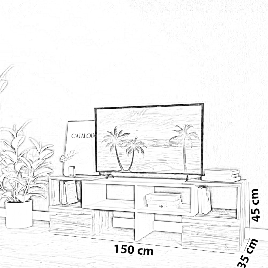 ترابيزة تليفزيون ام دي اف، 150*35*45 سم