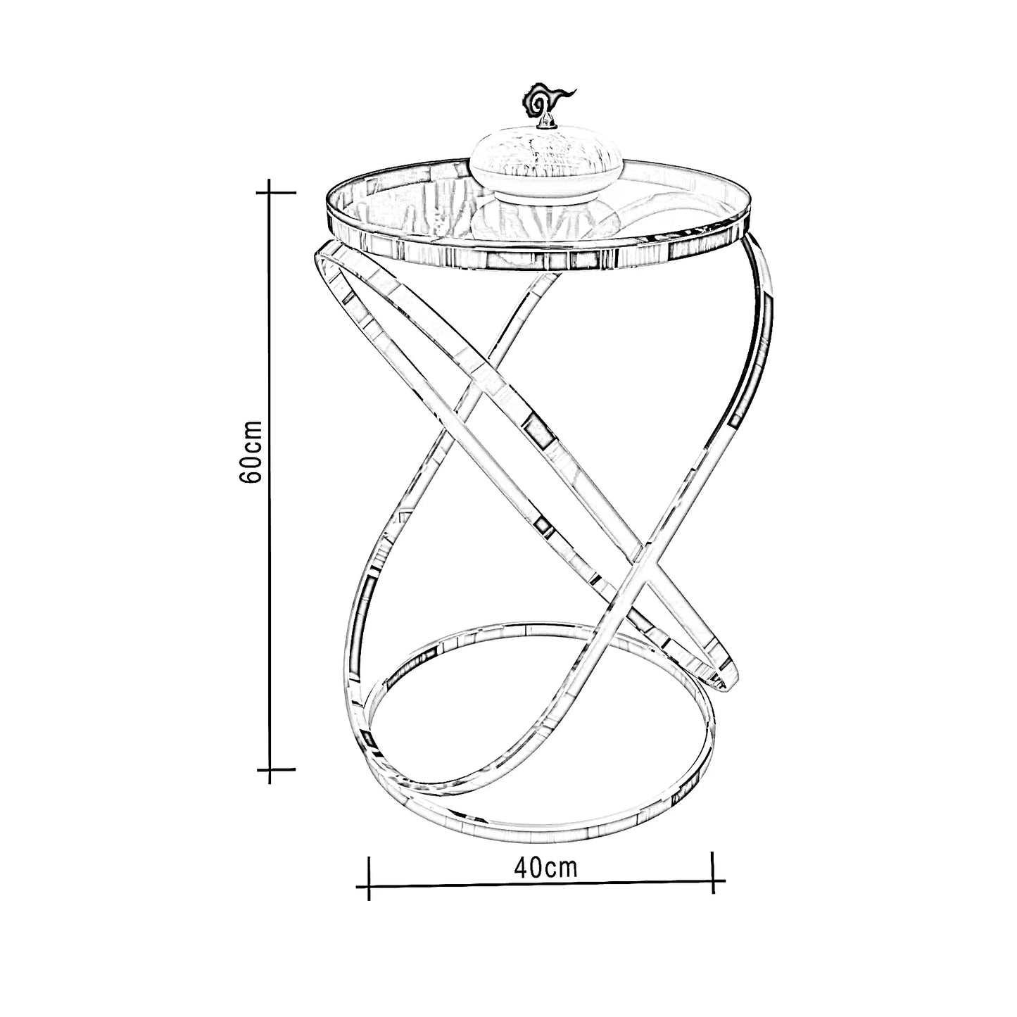 ترابيزة جانبية ستيل بسطح زجاج، 40*40*60 سم