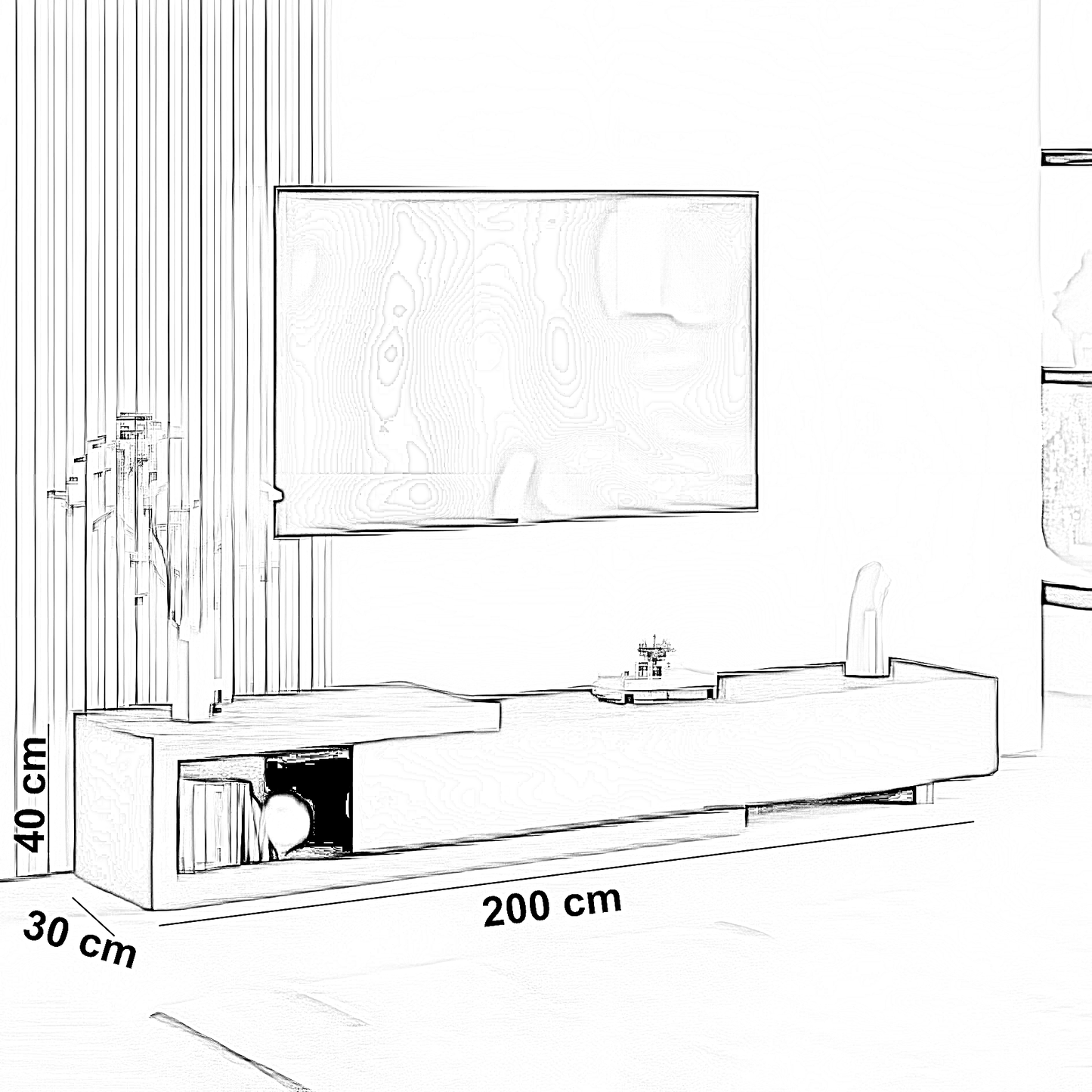 ترابيزة تليفزيون خشب ام دي اف، 200*30*40 سم