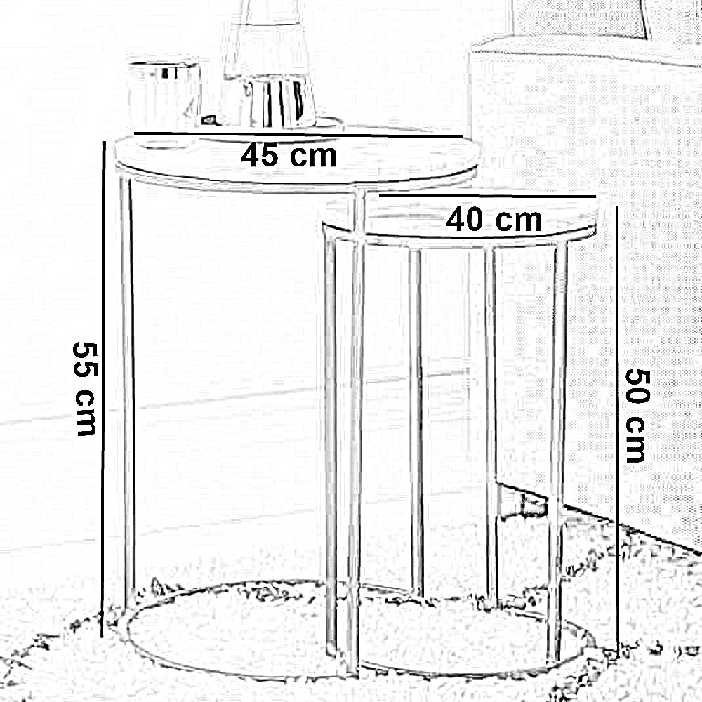 طقم ترابيزات جانبية متداخلة معدن بسطح رخام، قطعتين