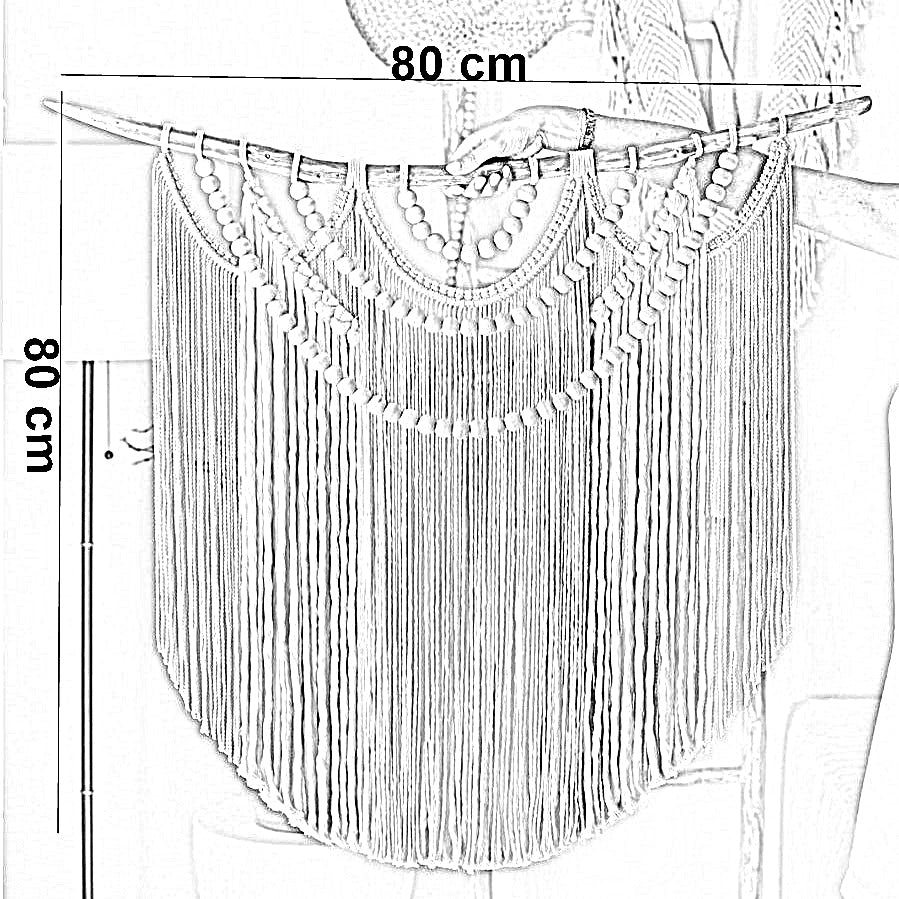 مكرمية حائط قطن وخشب طبيعي، 80*80 سم