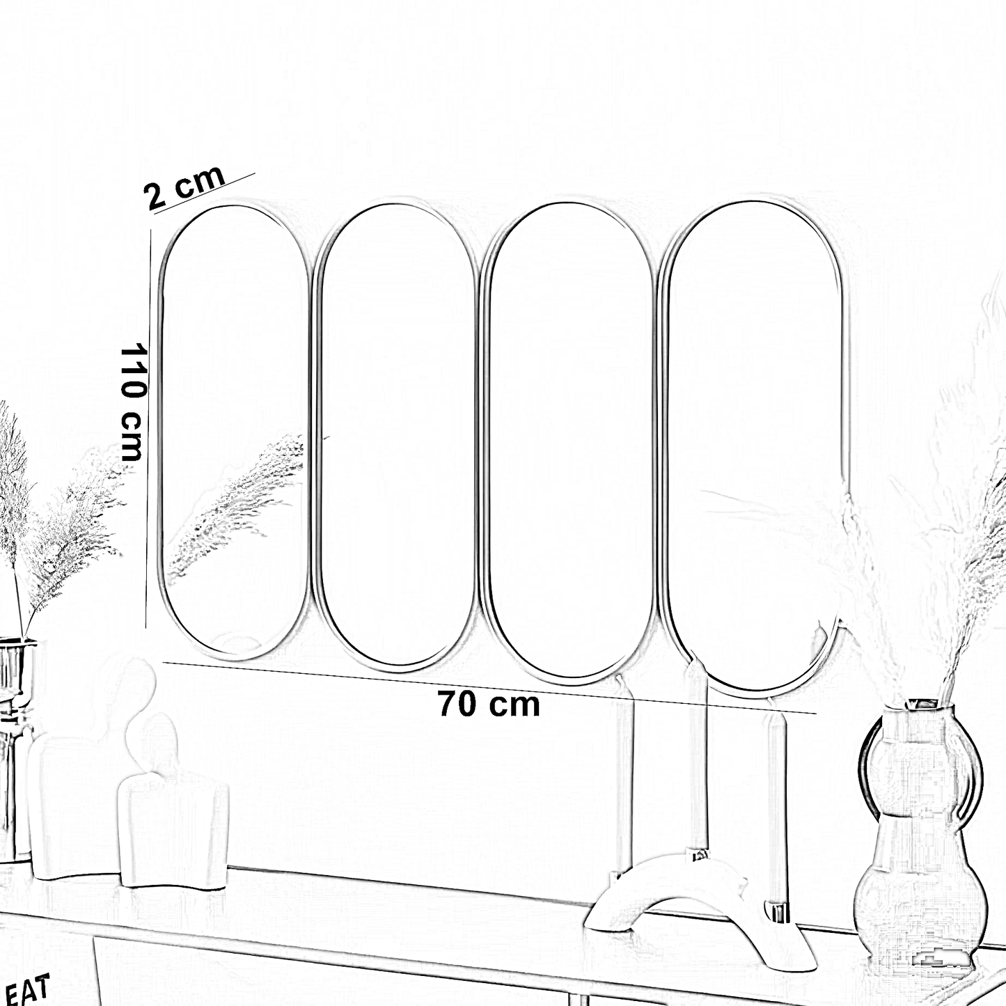 طقم مرايات حائط بإطار خشب ام دي اف، 4 قطع