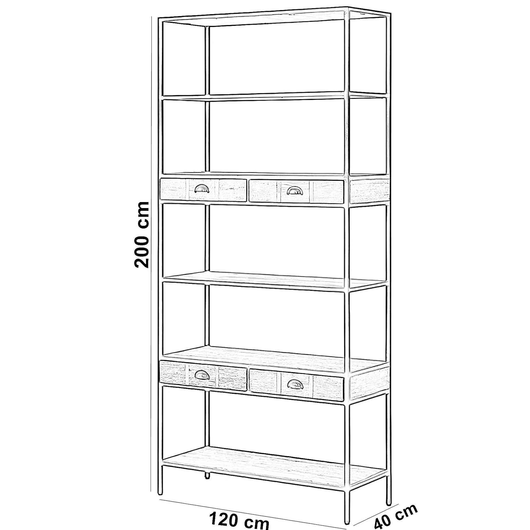 وحدة أرفف معدن و خشب، 120*40*200 سم