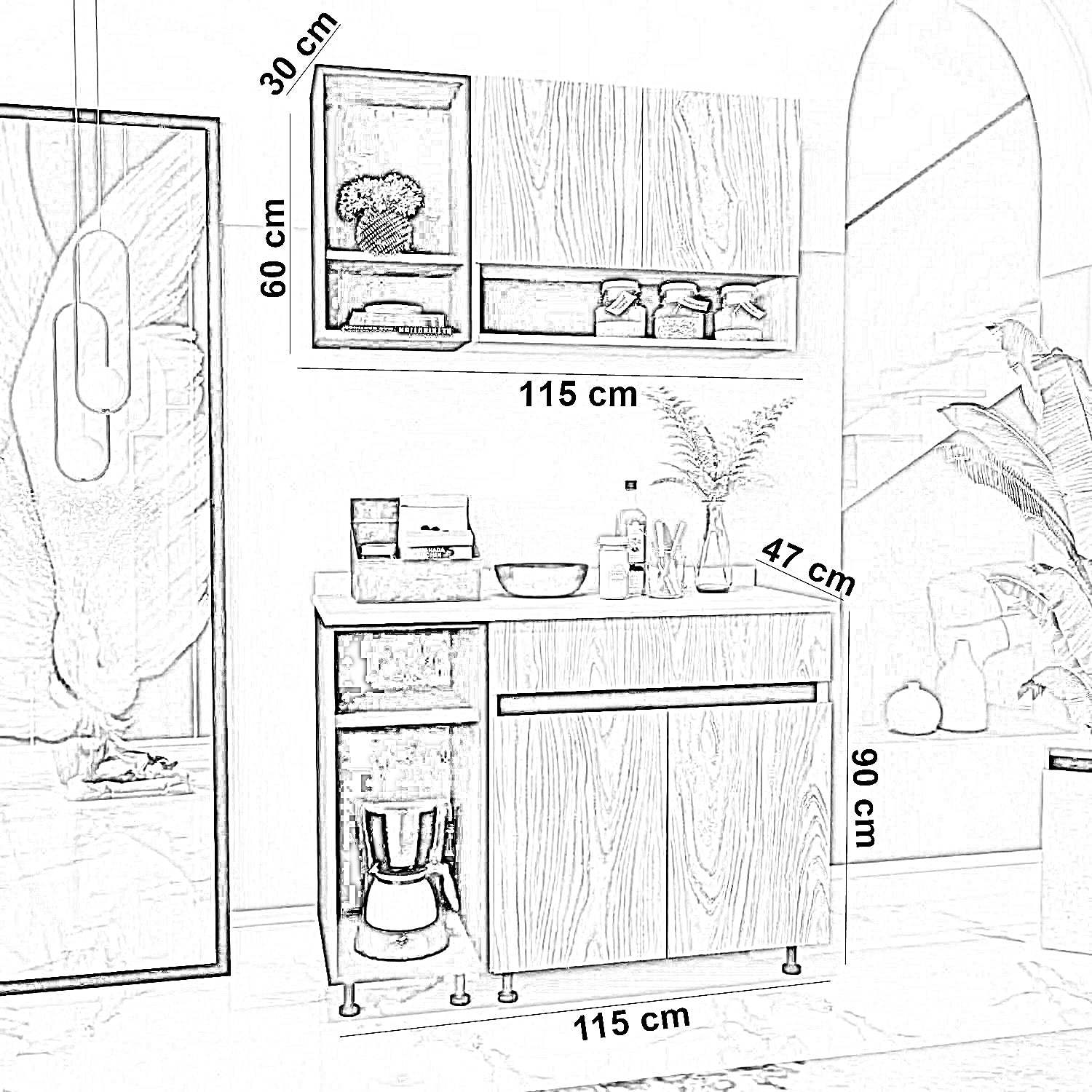 مطبخ خشب ام دي اف، قطعتين