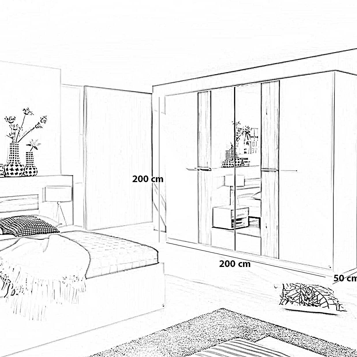 غرفة نوم كاملة، خشب ام دي اف - 4 قطع