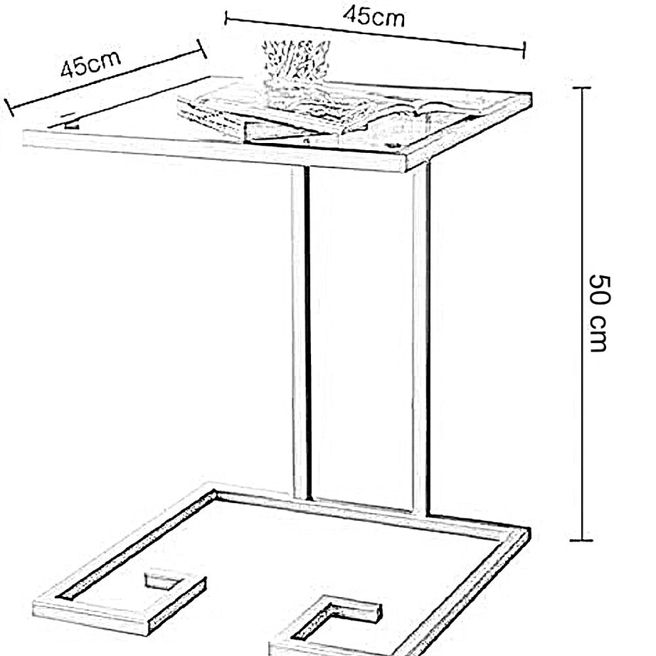 ترابيزة جانبية معدن بسطح زجاج، 45*45*50 سم