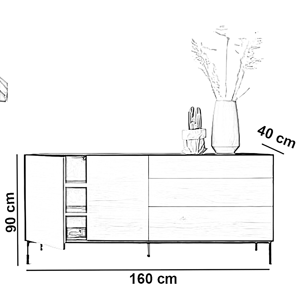 بوفيه خشب ام دي اف، 160*40*90 سم