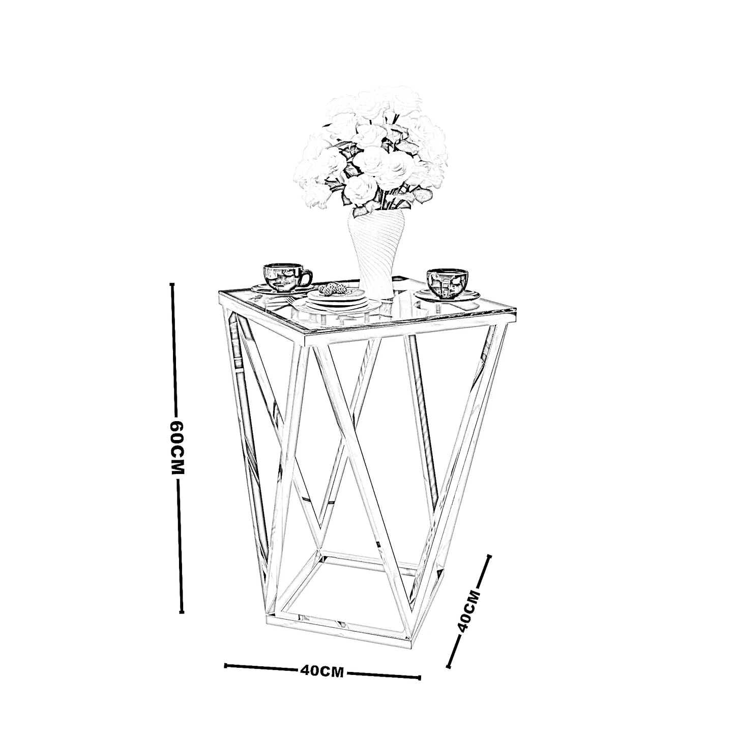 ترابيزة جانبية ستيل بسطح زجاج، 40*40*60 سم