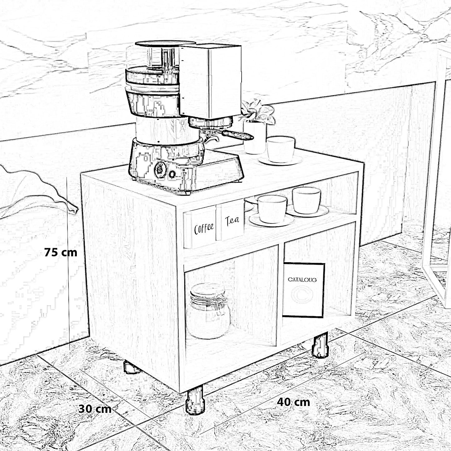 كوفي كورنر ام دي اف، 40*30*75 سم