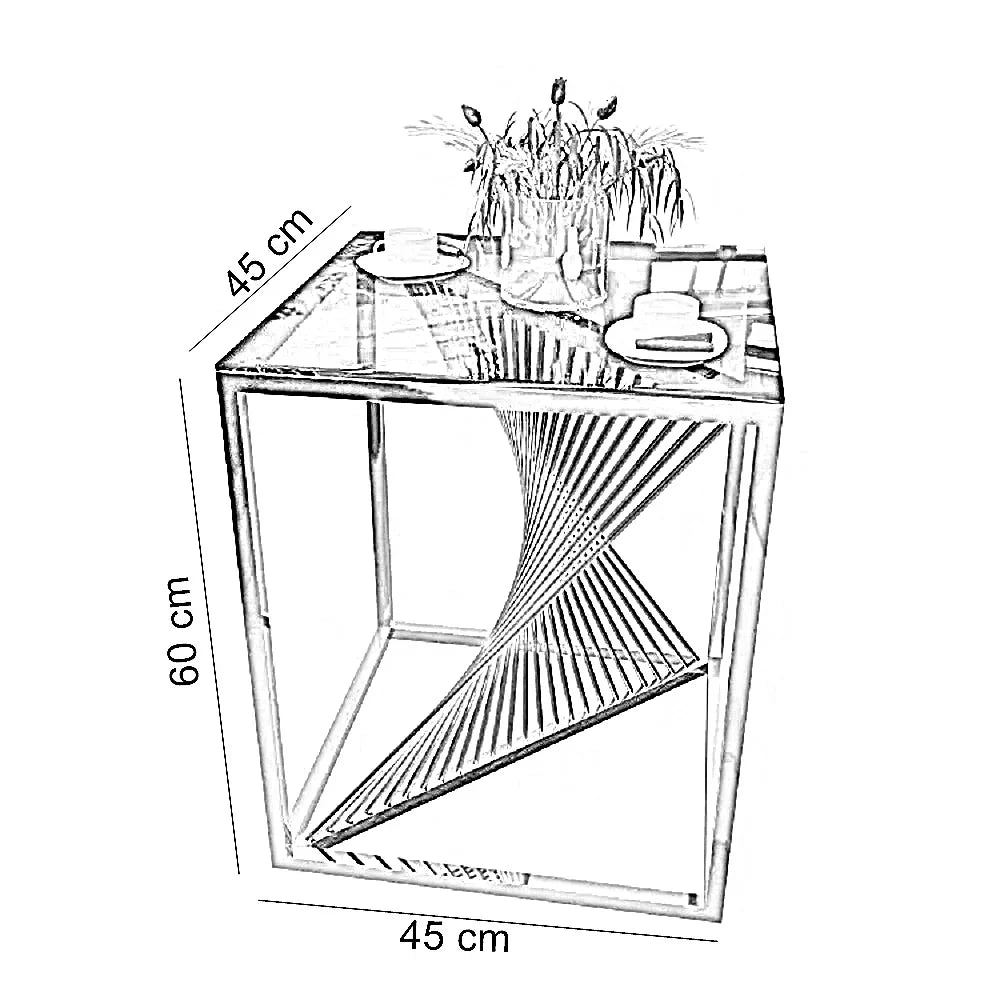 ترابيزة جانبية ستيل بسطح زجاج، 45*45*60 سم