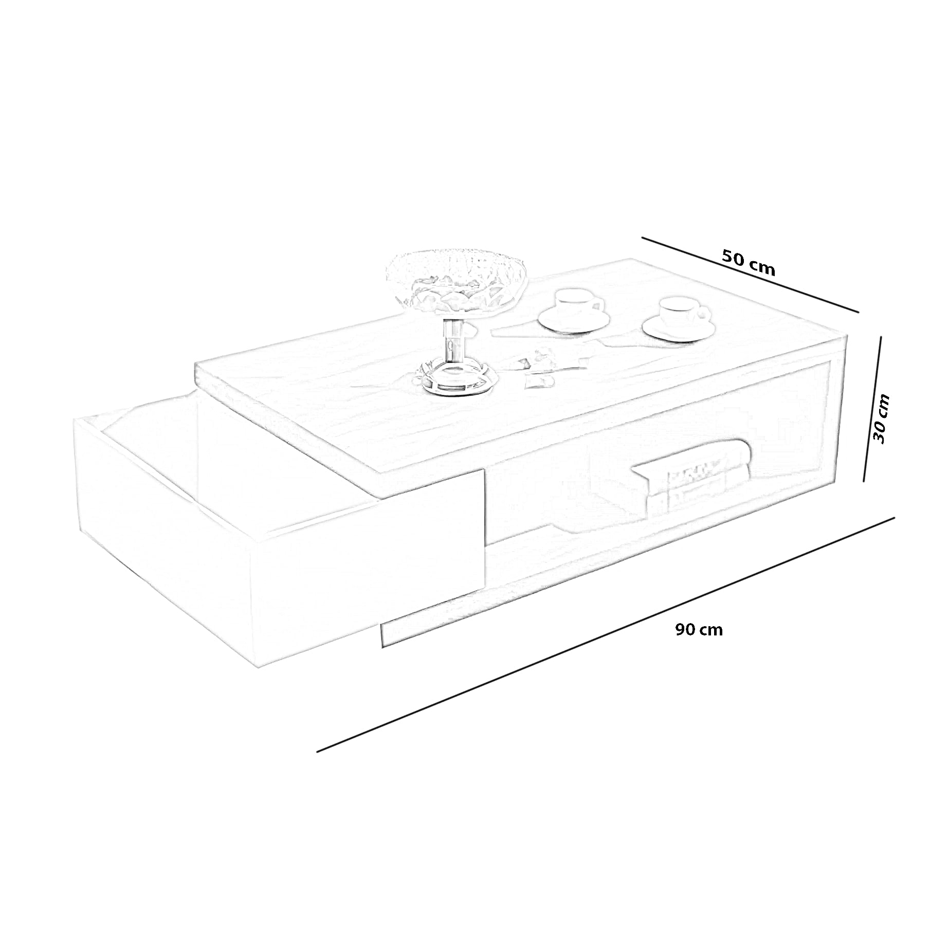 ترابيزة قهوة ام دي اف، 90*50*30 سم