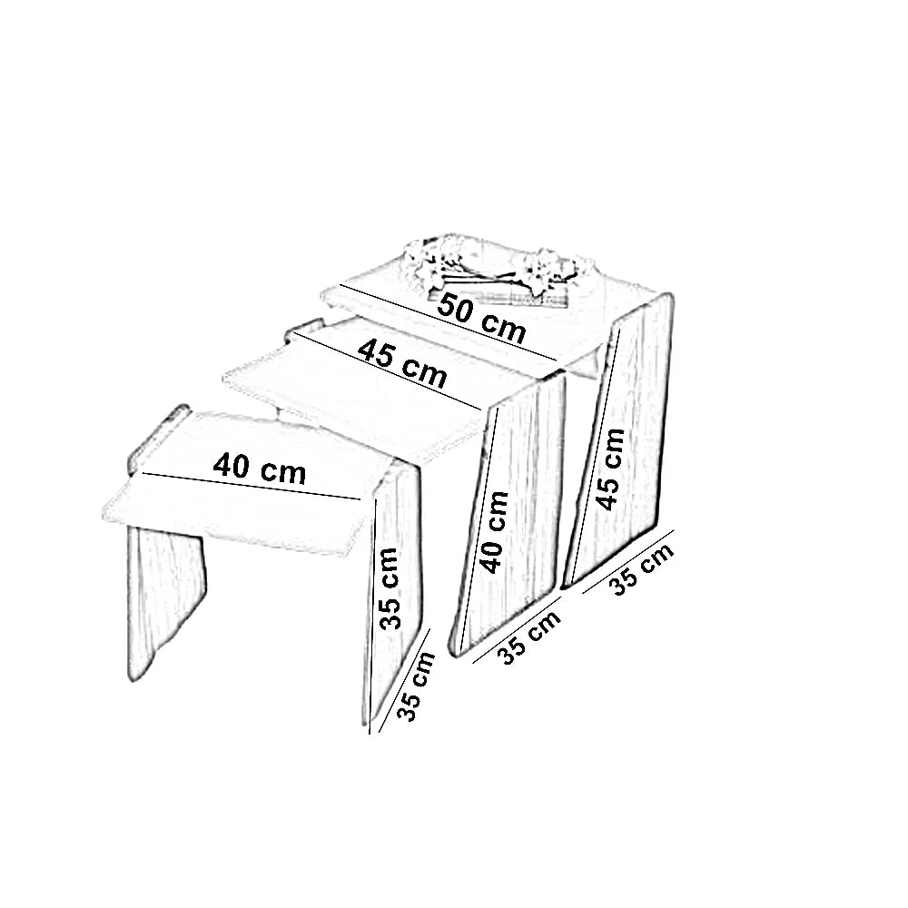 طقم ترابيزات جانبية ام دي اف، 3 قطع