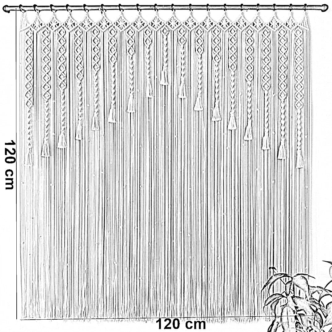 ستارة مكرمية خشب موسكي وقطن، 120*120 سم