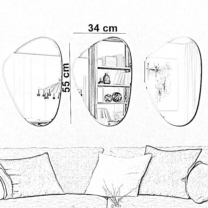 طقم مرايات حائط ام دي اف، 34*55 سم - 3 قطع