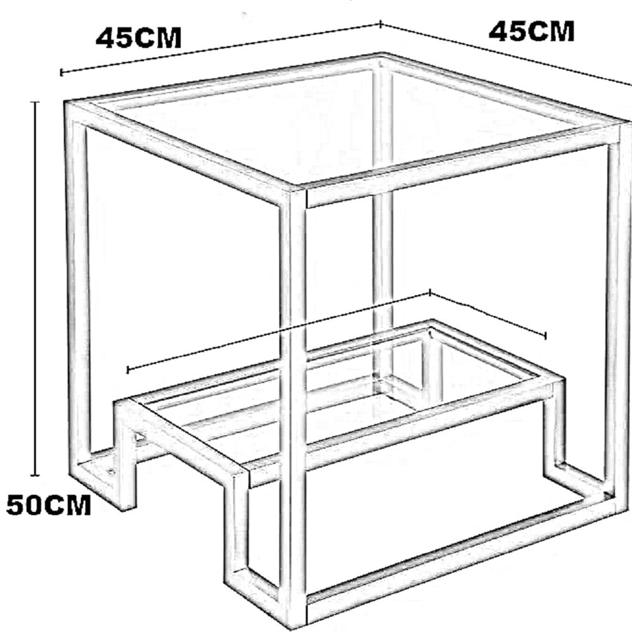 ترابيزة جانبية ستيل بسطح زجاج، 45*45*50 سم