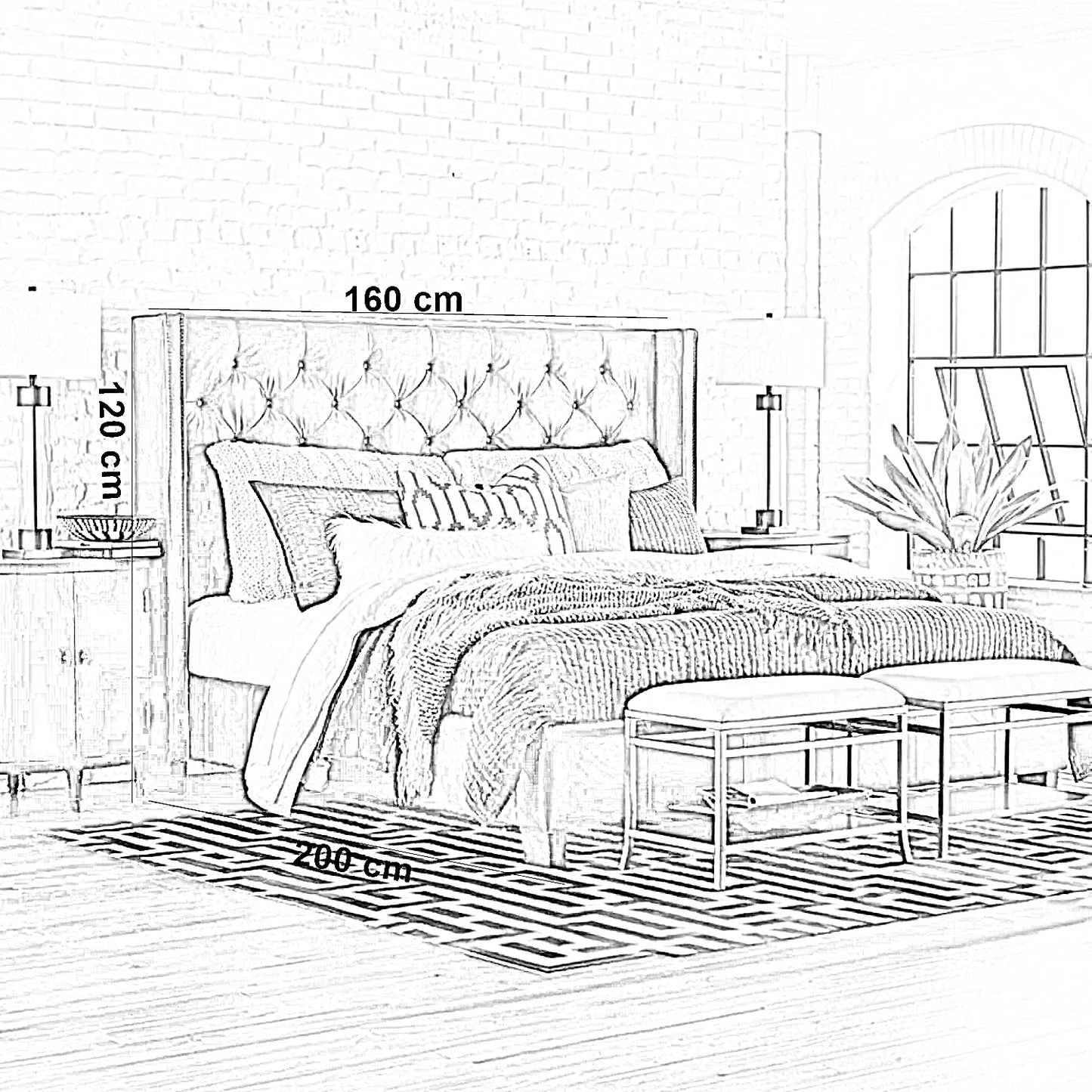 سرير كينج خشب ام دي اف و زان، 160*200*120 سم