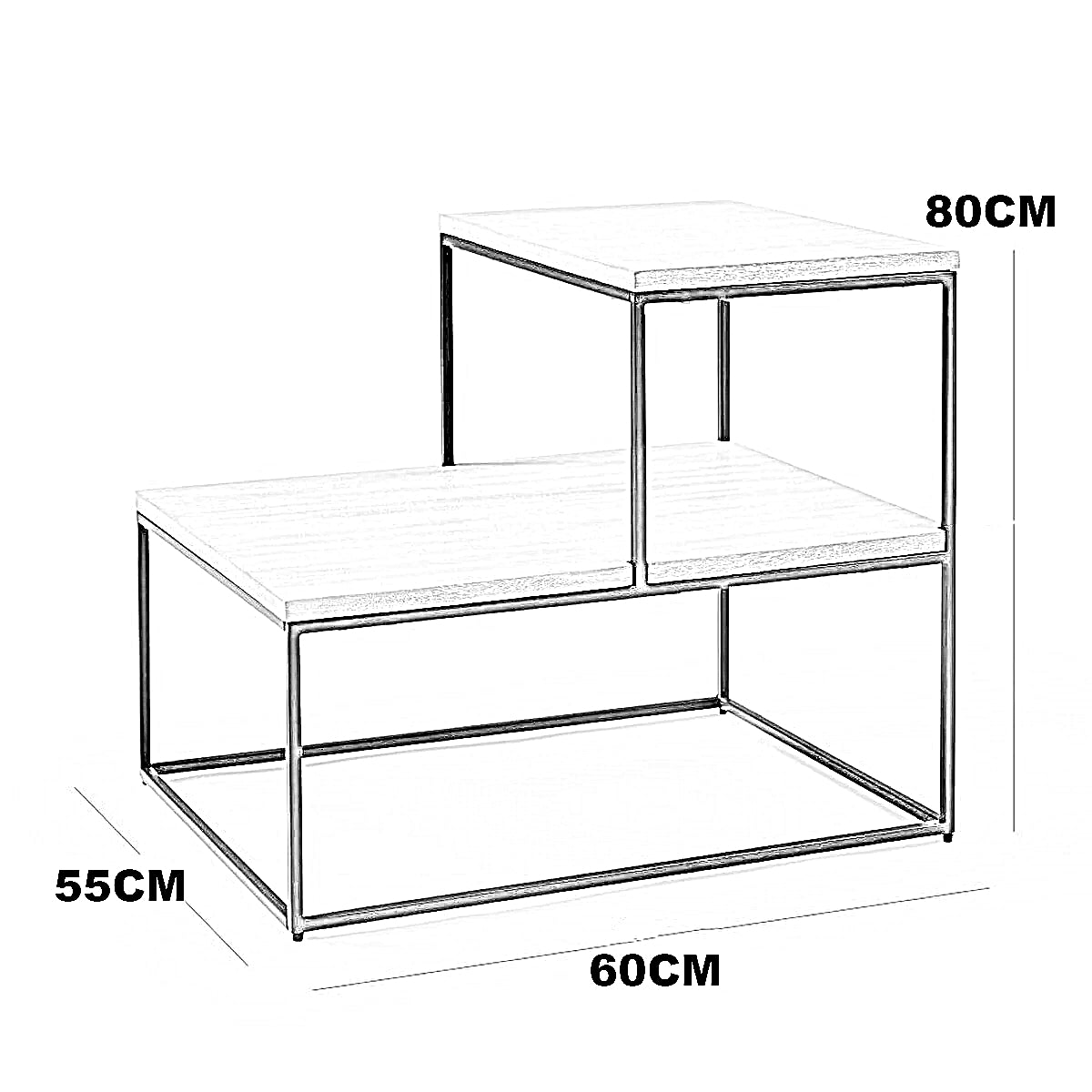ترابيزة جانبية ستيل بسطح خشبي، 55*60*80 سم